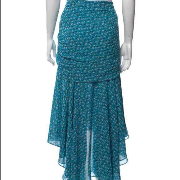Veronica Beard Sevilla Skirt Ruched Floral Print Maxi Midi 10 Blue - Picture 4 of 5